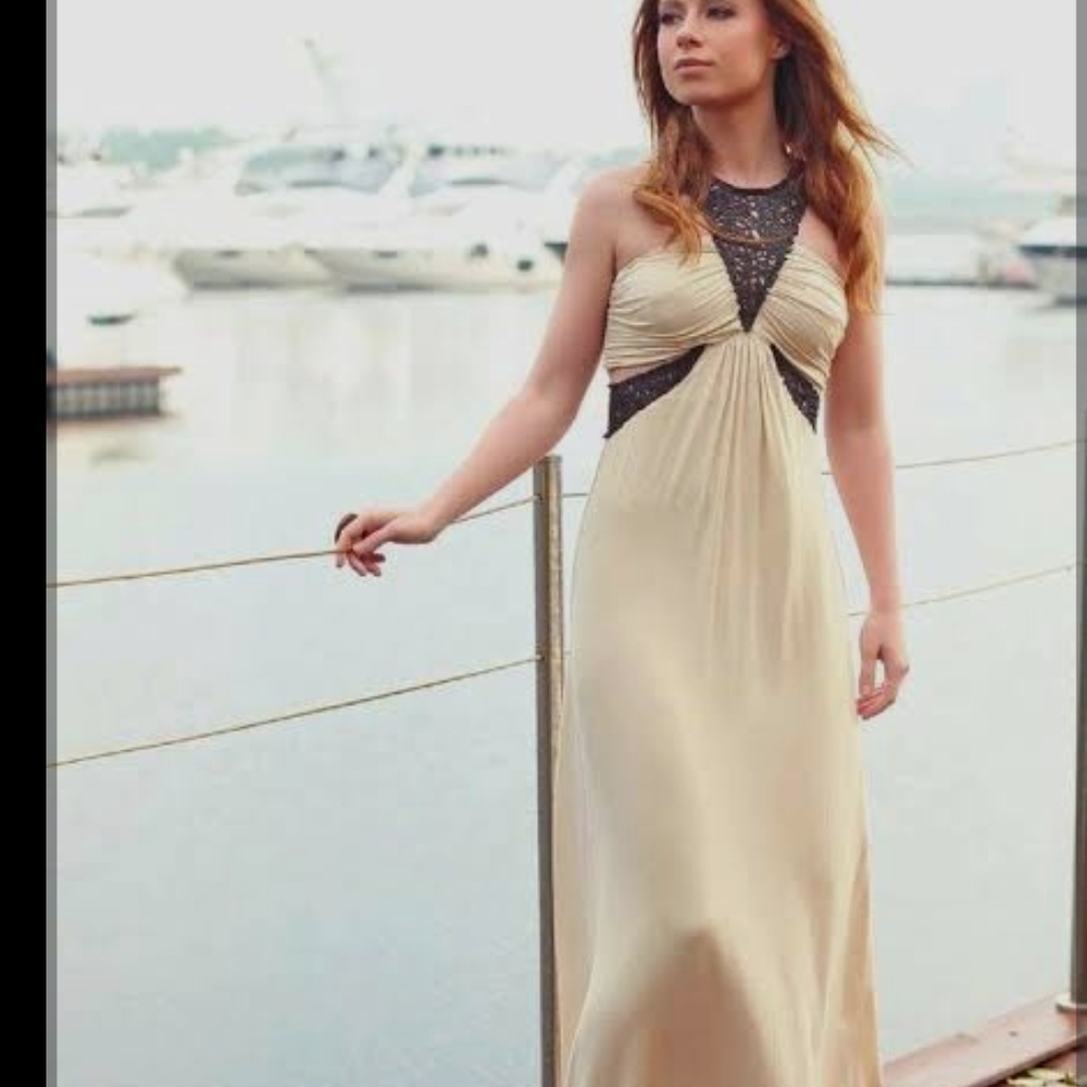 Bebe Cream and Black Maxi‎ Dress